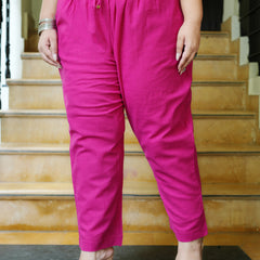 Pink Cotton Solid Trouser (Plus Size)