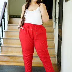 Red Cotton Solid Trouser (Plus Size)