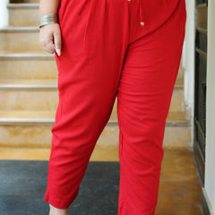 Red Cotton Solid Trouser (Plus Size)