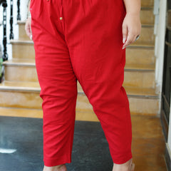 Red Cotton Solid Trouser (Plus Size)