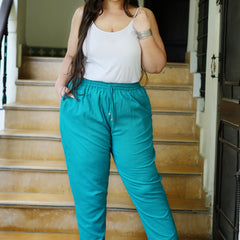 Teal Cotton Solid Trouser (Plus Size)