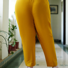 Yellow Cotton Solid Trouser (Plus Size)