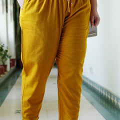 Yellow Cotton Solid Trouser (Plus Size)