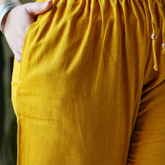 Yellow Cotton Solid Trouser (Plus Size)