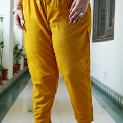 Yellow Cotton Solid Trouser (Plus Size)