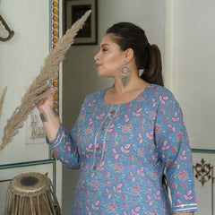 Grey Printed Cotton Kurti (Plus Size)