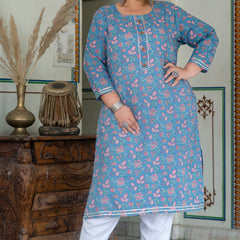 Grey Printed Cotton Kurti (Plus Size)
