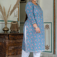 Grey Printed Cotton Kurti (Plus Size)