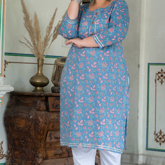 Grey Printed Cotton Kurti (Plus Size)