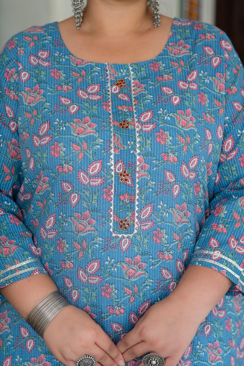 Grey Printed Cotton Kurti (Plus Size)