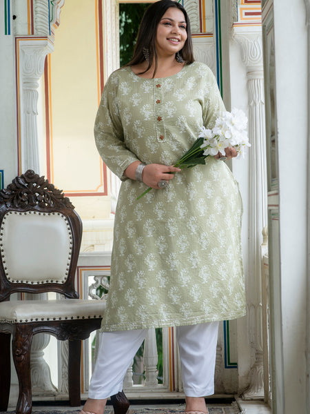 Light Khaki Printed Cotton Kurti