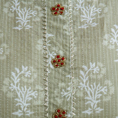 Cotton Printed Light Khaki Calf-Length Kurti with Three Quarter Sleeves (Plus Size)