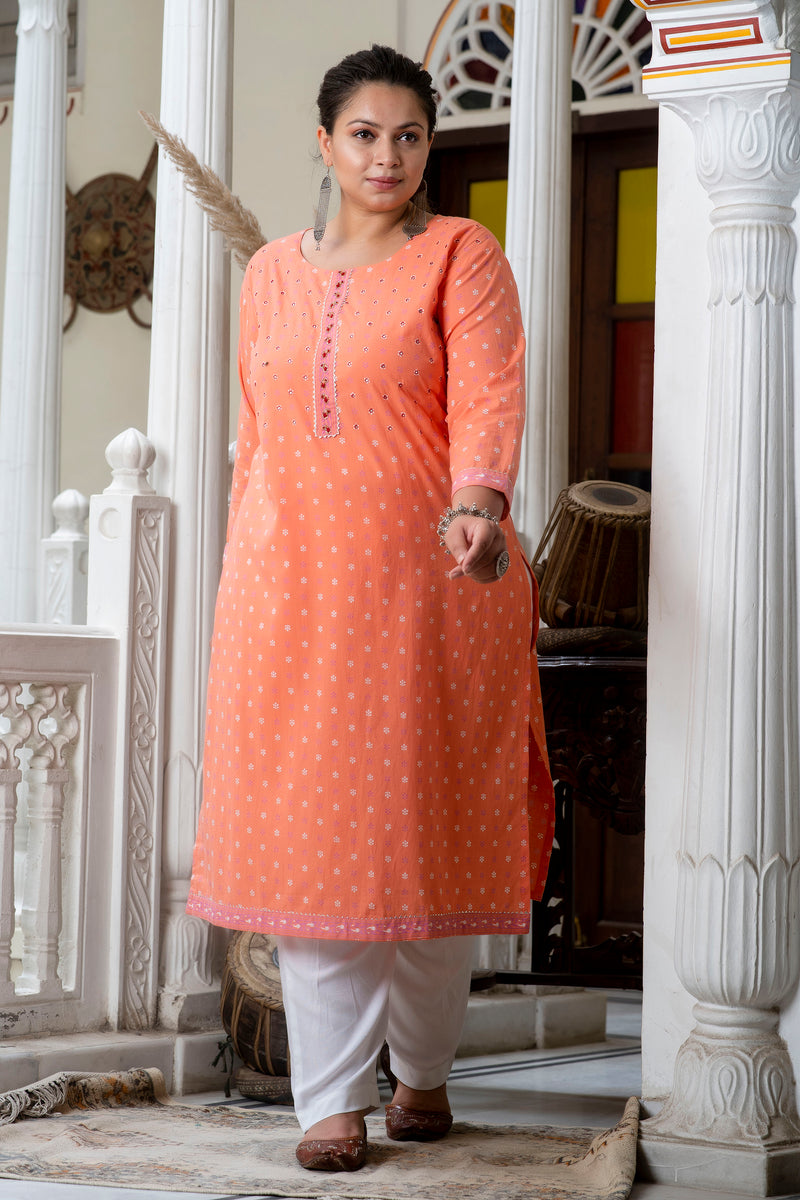 Gajari Printed Cotton Kurti (Plus Size)
