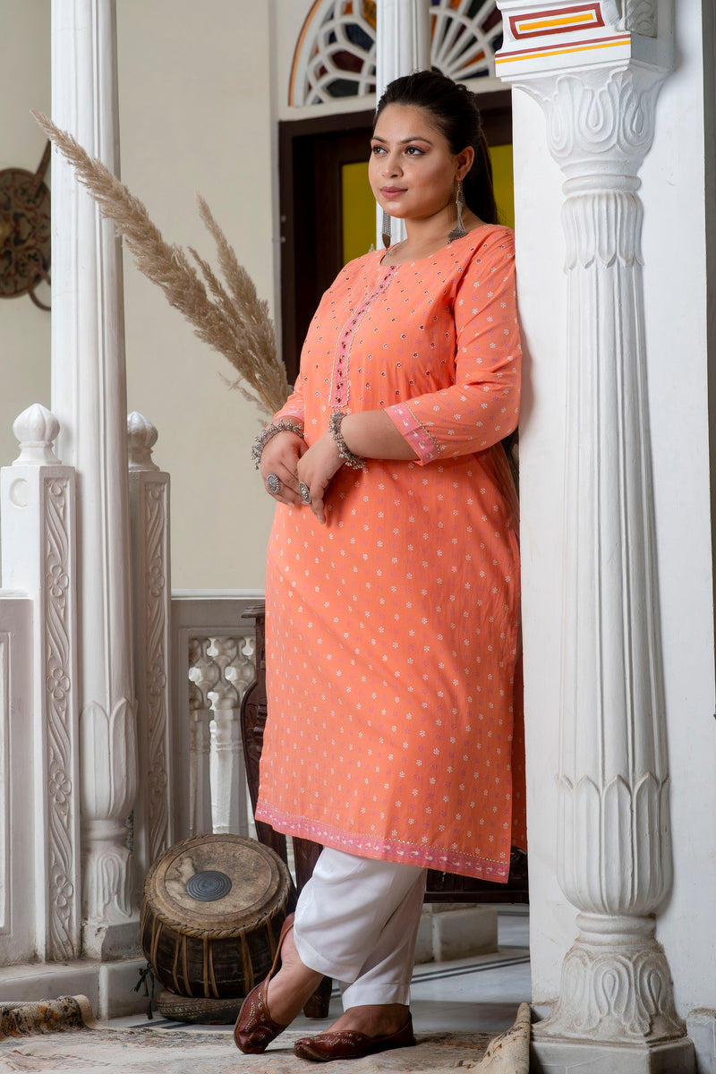 Gajari Printed Cotton Kurti (Plus Size)