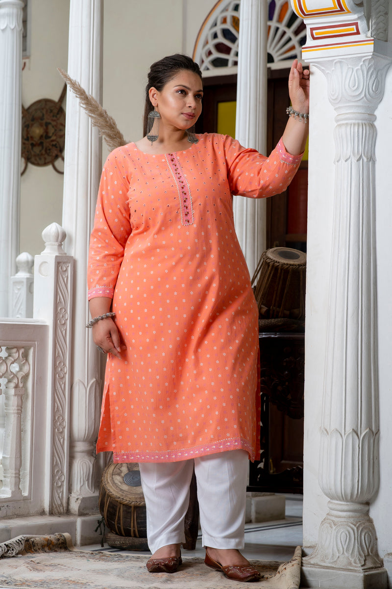 Gajari Printed Cotton Kurti (Plus Size)