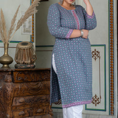 Elegant Grey Cotton Printed Everyday Kurti (Plus Size)