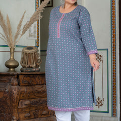 Elegant Grey Cotton Printed Everyday Kurti (Plus Size)