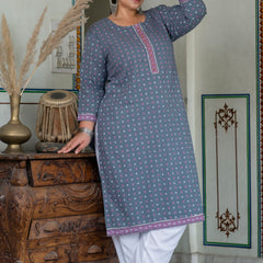 Elegant Grey Cotton Printed Everyday Kurti (Plus Size)