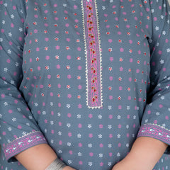 Elegant Grey Cotton Printed Everyday Kurti (Plus Size)