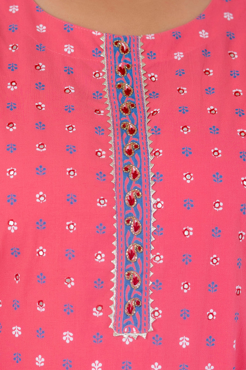 Charming Pink Cotton Printed Daily Wear Kurti (Plus Size)