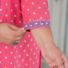 Charming Pink Cotton Printed Daily Wear Kurti (Plus Size)