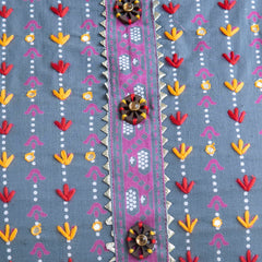 Cotton Printed Gray Calf-Length Kurti with Three Quarter Sleeves (Plus Size)