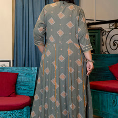 Grey Rayon Printed Anarkali Kurti (Plus Size)