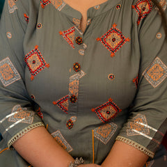 Grey Rayon Printed Anarkali Kurti (Plus Size)