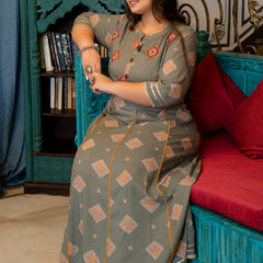 Grey Rayon Printed Anarkali Kurti (Plus Size)