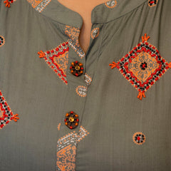 Grey Rayon Printed Anarkali Kurti (Plus Size)