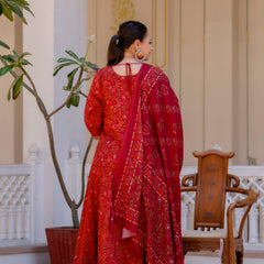 Elegant Maroon Cotton Embroidered Anarkali With Dupatta Set (Plus Size)