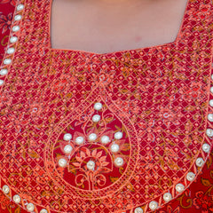 Elegant Maroon Cotton Embroidered Anarkali With Dupatta Set (Plus Size)