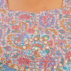 Elegant Sky Blue Cotton Embroidered Anarkali With Dupatta Set (Plus Size)