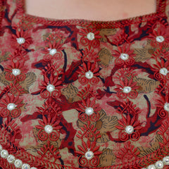 Elegant Brown Cotton Embroidered Anarkali With Dupatta Set (Plus Size)