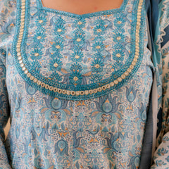 Elegant Light Grey Cotton Embroidered Anarkali With Dupatta Set (Plus Size)