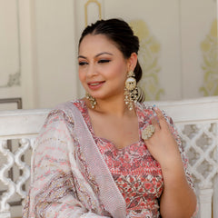 Elegant Peach Cotton Embroidered Anarkali With Dupatta Set (Plus Size)