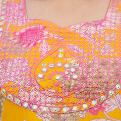 Cotton Embroidered Anarkali With Dupatta Set  Three-Quarter Sleeves (Plus Size)