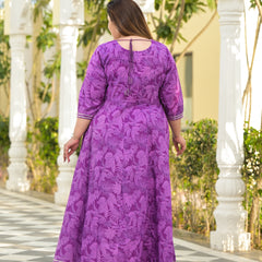 Elegant Voilet Cotton Embroidered Anarkali With Dupatta Set (Plus Size)