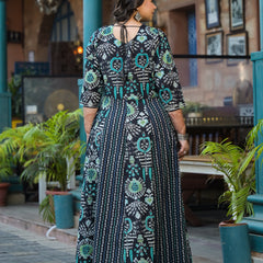 Cotton Embroidered Anarkali With Dupatta Set | Three-Quarter Sleeves (Plus Size)