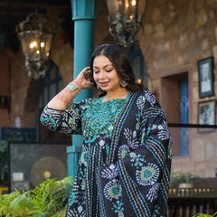 Cotton Embroidered Anarkali With Dupatta Set | Three-Quarter Sleeves (Plus Size)