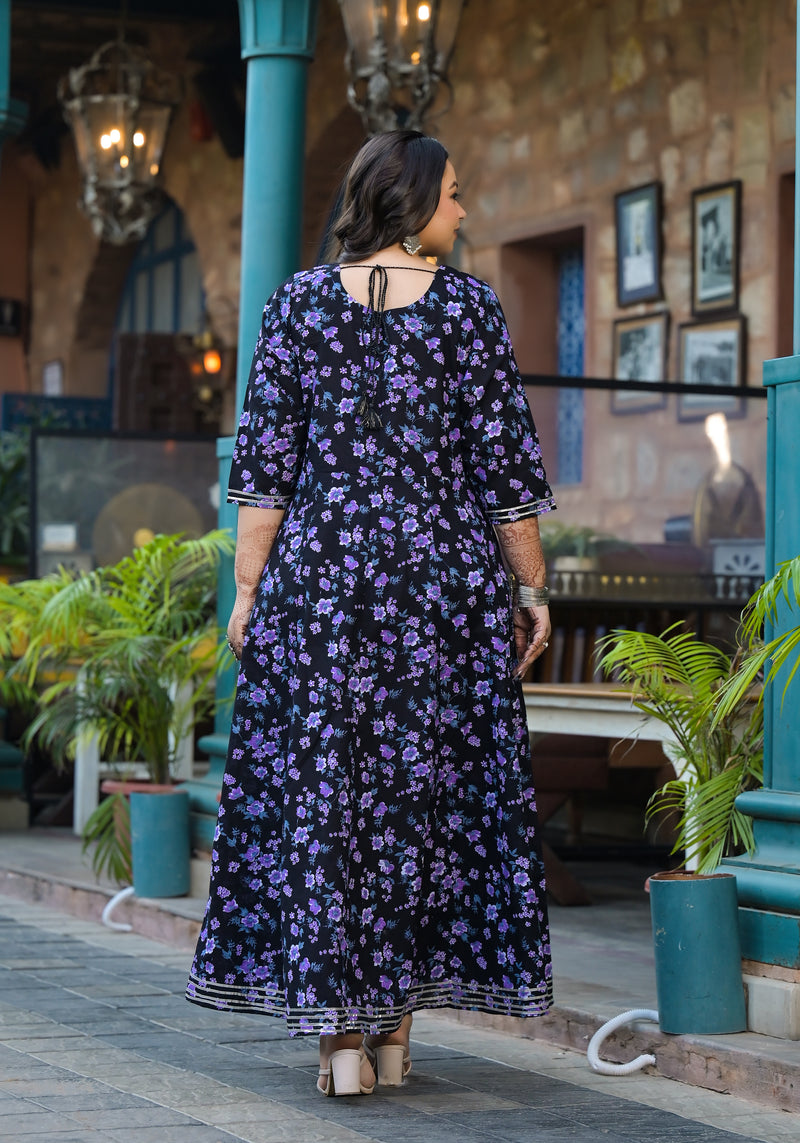 Cotton Embroidered Anarkali With Dupatta Set | Three-Quarter Sleeves (Plus Size)