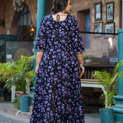 Cotton Embroidered Anarkali With Dupatta Set | Three-Quarter Sleeves (Plus Size)