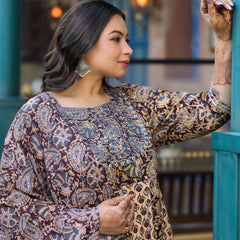 Cotton Embroidered Anarkali With Dupatta Set Three-Quarter Sleeves (Plus Size)