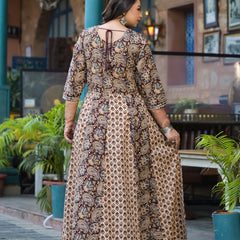 Cotton Embroidered Anarkali With Dupatta Set Three-Quarter Sleeves (Plus Size)