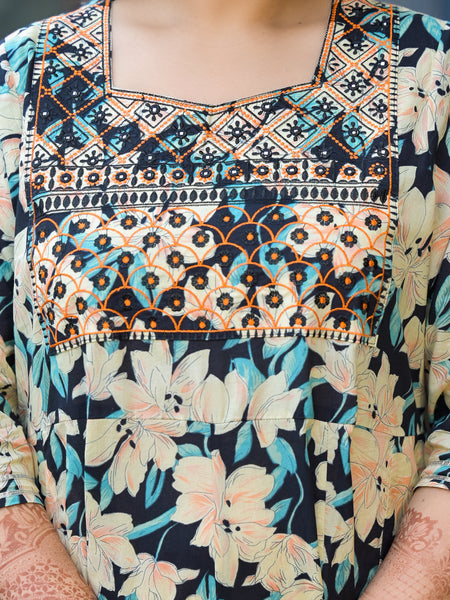 Cotton Embroidered Anarkali With Dupatta Set | Three-Quarter Sleeves (Plus Size)