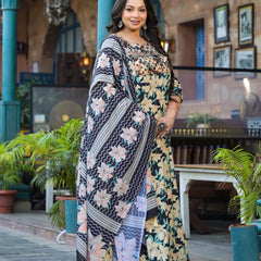 Cotton Embroidered Anarkali With Dupatta Set | Three-Quarter Sleeves (Plus Size)