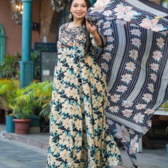 Cotton Embroidered Anarkali With Dupatta Set | Three-Quarter Sleeves (Plus Size)