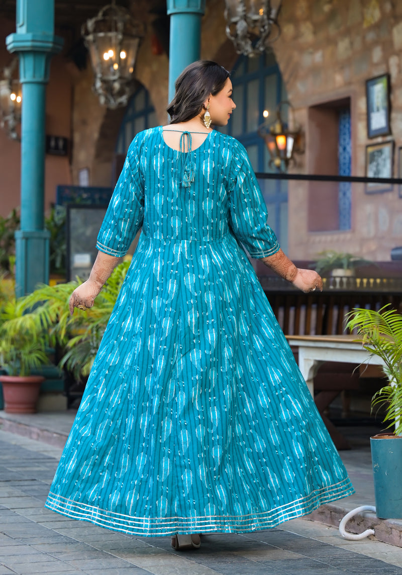 Cotton Embroidered Anarkali With Dupatta Set | Three-Quarter Sleeves (Plus Size)