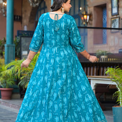 Cotton Embroidered Anarkali With Dupatta Set | Three-Quarter Sleeves (Plus Size)