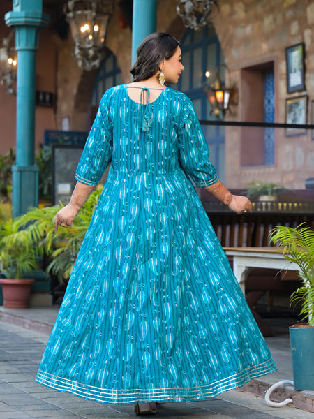 Cotton Embroidered Anarkali With Dupatta Set | Three-Quarter Sleeves (Plus Size)